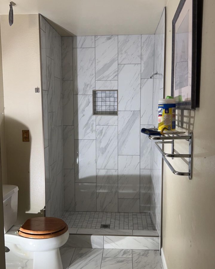 Bathroom Tile Shower Wall and mosaic tiles for the shower floor and shower wall niche