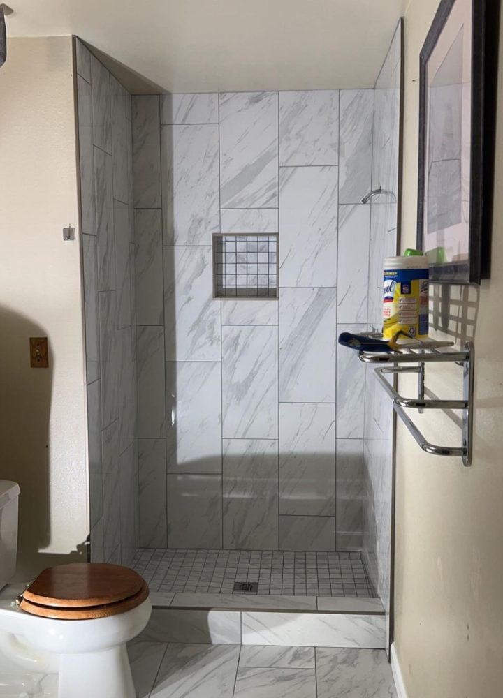 Bathroom Tile Shower Wall and mosaic tiles for the shower floor and shower wall niche