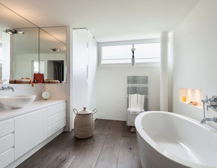 Bathroom's sleek and contemporary flooring